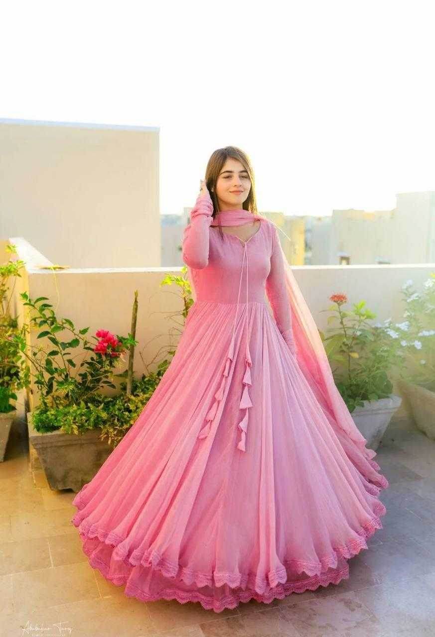 Georgette keyuri Flaired Gowns Anarkali Gown With Dupatta - MYLUXURY LANE ENTERPRISE